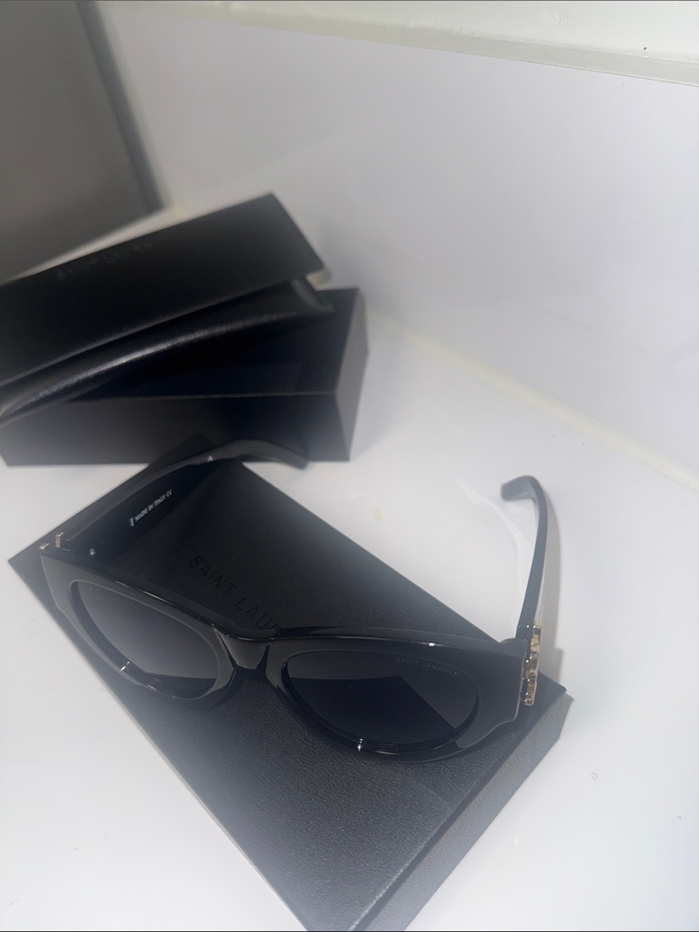 Black Cat-Eye Sunglasses with Gold Temple Accent - Picture 3 of 4